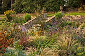 FRANT GARDEN, CHRIS BROWN: STEPS, AGASTACHE BLACK ADDER, GERANIUM ROZANNE, NASELLA TENUISSIMA, EUPATORIUM ATROPURPUREUM, FENNEL, PENNISETUM VILLOSUM, HELIOPSIS SUMMER NIGHTS