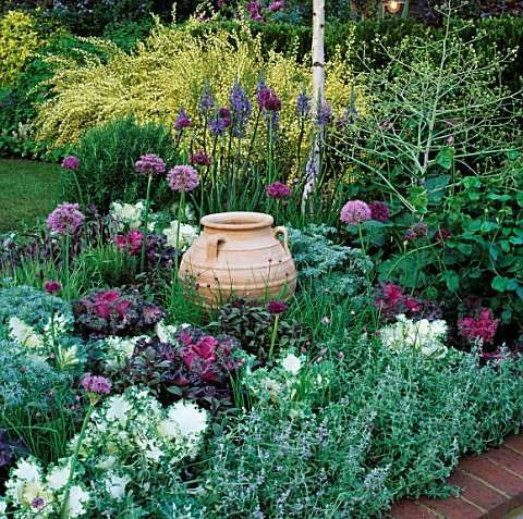 CABBAGES__ALLIUMS__CAMASSIAS_AND_GENISTA_WITH_POTS__PITHOI_POT_MARIE_CURIE_GARDENCHELSEA_96_DESIGNER