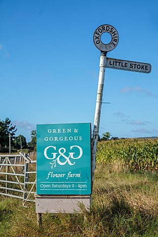 GREEN__GORGEOUS_FLOWERS_OXFORDSHIRE_SEPTEMBER_SIGN_BY_ROADSIDE