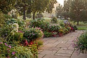 JOHN MASSEY GARDEN, ASHWOOD NURSERIES, WORCESTERSHIRE: SEPTEMBER, BORDERS, PATIO, TERRACE, MEDITERRANEAN GARDEN, CONTAINERS, AGAPANTHUS