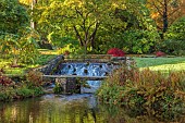 LLANOVER GARDEN, MONMOUTHSHIRE: AUTUMN COLOUR, FALL, OCTOBER, WATER, AUTUMN COLOUR, TREES, THE CASCADE