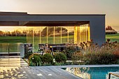 NATURAL SWIMMING POND GARDEN, ITALY BY GPT STUDIO, FALL, AUTUMN, OCTOBER, DECKING, SWIMMING POOL, OUTDOOR, GLAZED, GLASS, SITTING ROOM