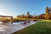 NATURAL SWIMMING POND GARDEN, ITALY BY GPT STUDIO, FALL, AUTUMN, OCTOBER, DECKING, DECKS, SWIMMING POOL, LANDSCAPE