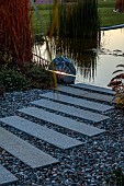 NATURAL SWIMMING POND GARDEN, ITALY BY GPT STUDIO, FALL, AUTUMN, OCTOBER, GRAVEL, PATHS, PAVING, LIGHTS, LIGHTING, POND, POOL, WATER, LIGHTING BOULDER