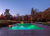 NATURAL SWIMMING POND GARDEN, ITALY BY GPT STUDIO, FALL, AUTUMN, OCTOBER, LIGHTS, LIGHTING, DECKING, DECKS, SWIMMING POOL, LANDSCAPE