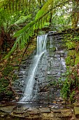 TREBAH GARDEN, CORNWALL: MARCH, SPRING, CASCADE, FOUNTAIN ON QUARRY ROCK FACE, WATER