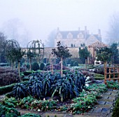 FROSTY MORNING IN THE POTAGER AT BARNSLEY HOUSE  GLOUCESTERSHIRE