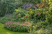 THE OLD RECTORY WRESTLINGWORTH, BEDFORDSHIRE: SPRING, MAY, BORDER, PEONIES, ROSES,