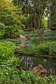 HIGHNAM COURT, GLOUCESTERSHIRE: JUNE, THE FERNERY AND WATER GARDEN, ROCKERY, PULHAMITE ROCKS, FERNS, POND, POOL, WATER