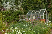 PIE CORNER, HERTFORDSHIRE: JUNE, THE POTAGER, VEGETABLE GARDEN, GREENHOUSE