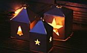 CHRISTMAS CANDLE LANTERNS MADE FROM SILVER CARD