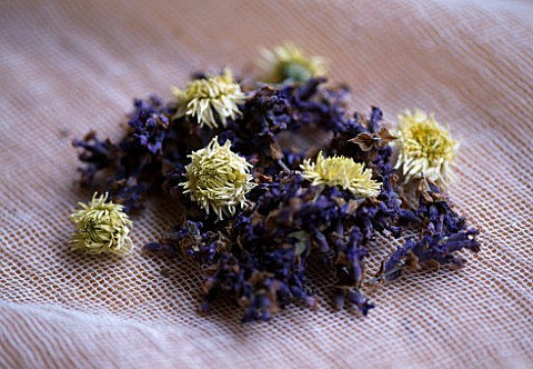 DESIGNER_CLARE_MATTHEWS__RELAXING_BATH_POT__DOUBLE_CAMOMILE_AND_LAVENDER_DRIED_AND_PLACED_IN_A_SHEET