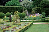 THE ABBEY HOUSE  WILTSHIRE: THE PARTERRE WITH CLIPPED BOX  BERBERIS  HOLLY AND YEW