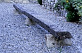 LA CHABAUDE  FRANCE  DESIGNER - PHILIPPE COTTET: A PLACE TO SIT - LONG BENCH MADE FROM WOOD WITH STONE LEGS