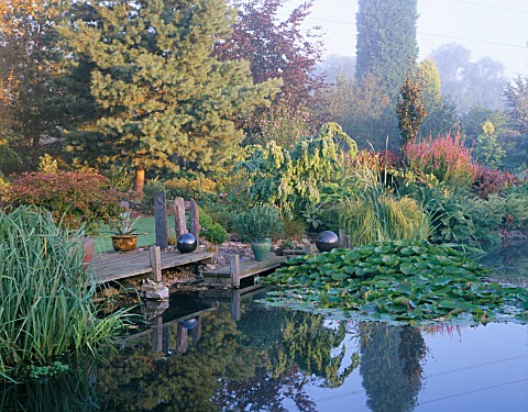 VIEW_ACROSS_THE_LILY_POND_WITH_A_WOODEN_PONTOON__ROCK_SCULPTURES_AND_AN_AGAVE_IN_A_CONTAINER_DESIGNE