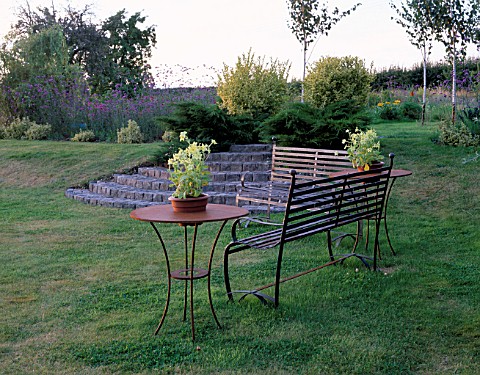 WROUGHT_IRON_BENCHES_AND_TABLE_PARSONAGE__OMBERSLEY__WORCESTERSHIRE