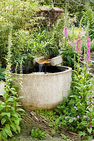 WINGWELL_NURSERY___RUTLAND_WATER_FAETURE__RILL_DROPPING_INTO_CIRCULAR_POOL_SURROUNDED_BY_FOXGLOVES