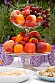 DESIGNER CLARE MATTHEWS: GLASS FRUIT TEAR WITH STRAWBERRIES  APPLES  ORANGES  GRAPES AND PEACHES