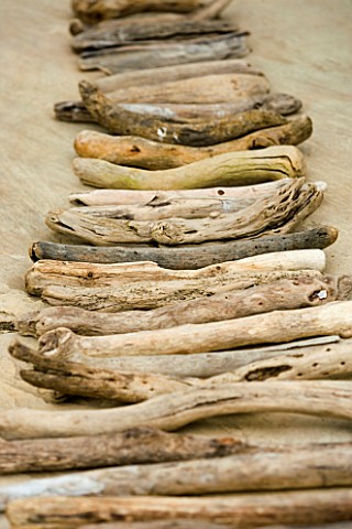 DESIGNER_CLARE_MATTHEWS_DRIFTWOOD_SCULPTURE_PIECES_OF_DRIFTWOOD_LAID_OUT_READY_TO_THREAD_ON_TO_METAL