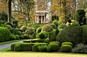 BRODSWORTH HALL  YORKSHIRE. ENGLISH HERITAGE. TOPIARY BORDERS  MONKEY PUZZLE TREE AND TEMPLE