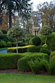 BRODSWORTH HALL  YORKSHIRE. ENGLISH HERITAGE. EVERGREEN TOPIARY BORDERS AND TEMPLE