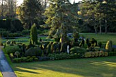 BRODSWORTH HALL  YORKSHIRE: ENGLISH HERITAGE. VIEW OF LAWN AND EVERGREEN TOPIARY BORDERS FROM THE ROOF OF THE HALL