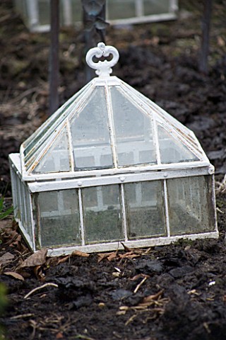 WOODPECKERS__WARWICKSHIRE__WINTER_OLD_FASHIONED_CLOCHE_IN_THE_VEGETABLE_GARDEN