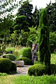 PROVENCE  FRANCE. GARDEN OF MARCO NUCERA. CLIPPED BOX AND TREES IN THE GARDEN