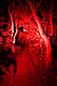 ABBOTSBURY SUBTROPICAL GARDEN  DORSET: RED LIGHTING AT NIGHT