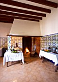 SUITE.DO. RAFAEL DANES HOUSE  CAMPOS  MALLORCA  SPAIN. THE KITCHEN WITH TRADITIONAL MALLORCAN FIREPLACE