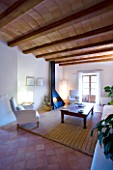 SON BERNADINET HOTEL  NEAR CAMPOS  MALLORCA. SUITE.DO. BEAUTIFUL WHITE SITTING ROOM WITH FIREPLACE