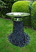 DAVID HARBER SUNDIALS: STAINLESS STEEL AND PEBBLED VORTEX WATER FEATURE