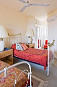 DESIGNER GINA PRICE - CORFU - VILLA ONEIRO - TWIN BEDROOM WITH BEDS AND LAMPS - FAN ON CEILING