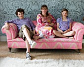 JOA STUDHOLMES LONDON HOME: JOA AND FAMILY RELAX ON THE PINK SOFA IN THE LIVING ROOM