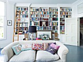 JOA STUDHOLMES LONDON HOME: LIVING/SITTING ROOM WITH BOOKSHELVES