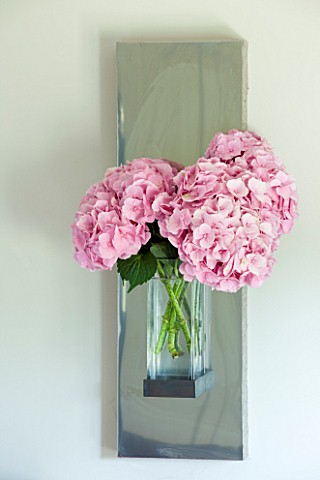 PAULA_PRYKES_HOUSE__SUFFOLK_WALL_MOUNTED_VASE_WITH_PINK_HYDRANGEAS