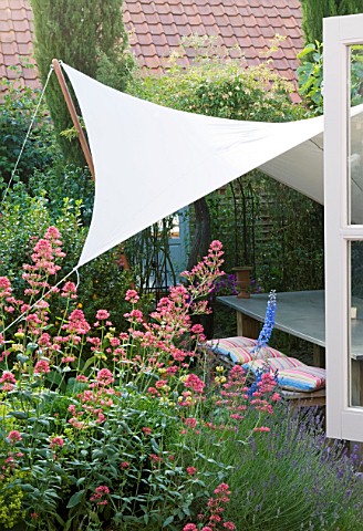 PAULA_PRYKES_HOUSE__SUFFOLK_COURTYARD_GARDEN_WITH_CANVAS_SAILCANOPT_OVER_SEATING_AREA_WITH_CENTRANTH