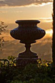 LA CARMEJANE, FRANCE: LUBERON, PROVENCE, CONTAINERS, URN, SUNRISE, MIST, TOWER, FRENCH, COUNTRY, GARDEN