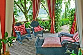 LA CARMEJANE, FRANCE: LUBERON, PROVENCE, FRENCH, COUNTRY, GARDEN, WOODEN, SUMMERHOUSE, SUMMER HOUSE, BUILDING, CHAIRS, SEATS, SEATING, RELAXING