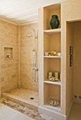 PRIVATE VILLA  CORFU  GREECE. DESIGN BY ALITHEA JOHNS - BATHROOM WITH SHOWER