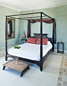 PRIVATE VILLA  CORFU  GREECE. DESIGN BY ALITHEA JOHNS - BEDROOM WITH FOUR POSTER BED