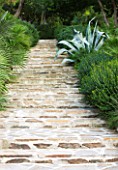 DESIGNER: JEAN-LAURENT FELIZIA  FRANCE: BEAUTIFUL STONE STEPS WITH AGAVE AND SHADE PLANTING