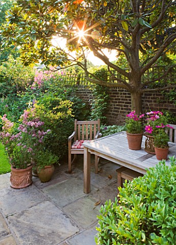 DESIGNER_BUTTER_WAKEFIELD__LONDON__SMALL_TOWN_GARDEN_WITH_LAWN__YORK_STONE_TERRACE_AND_TABLE_AND_CHA