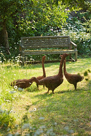 DESIGNER_ALISON_HENRY__PRIVATE_GARDEN_COTSWOLDS_MEADOW_AND_GRASS_PATH_WITH_WILLOW_GEESE_SCULPTURE_BY
