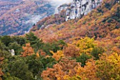 THE PRIORY OF SAINT-SYMPHORIEN  LUBERON  FRANCE: VIEW OF THE HILLSIDES WITH AUTUMN COLOUR