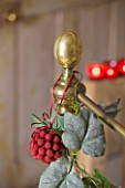 DESIGNER CAROLYN MINTY  GLOUCESTERSHIRE - A SPRIG OF IVY AND DECORATIVE BAUBLES - CHRISTMAS