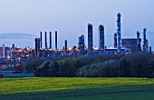 TEESSIDE  UNITED KINGDOM - PETROCHEMICAL WORKS AT DUSK SEEN FROM FIELD OF RAPESEED - INDUSTRY  OIL INDUSTRY  INDUSTRIAL  HEAVY INDUSTRY