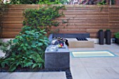 DESIGNER CHARLOTTE ROWE  LONDON: SMALL, TOWN, CITY, FORMAL, CONTEMPORARY, GARDEN, PAVING, TERRACE, PATIO, SEATS, BENCHES, FENCES, FENCING, SCREENS, WOODEN, LIGHTS, LIGHTING