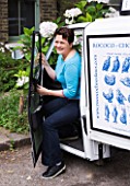 CHANTAL COADY HOUSE  LONDON: CHANTAL GETTING INTO THE ROCOCO CHOCOALTE DELIVERY VAN OUTSIDE HER HOUSE