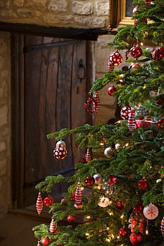FULBROOK_HOUSE_CHRISTMAS_TREE_IN_HALL_WITH_RED_DECORATIONS